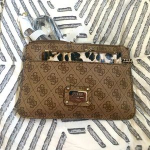 Guess logo crossbody clutch with leopard print accents